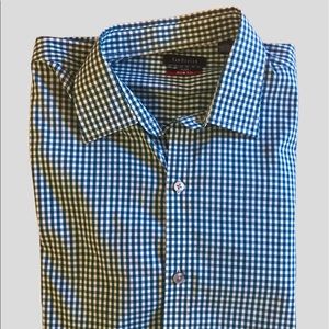 Medium slim, flex-fit, iron-free button down